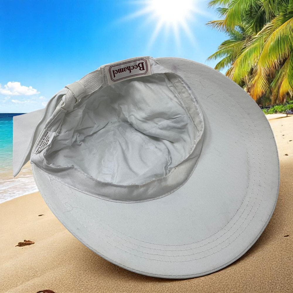 Vintage Bechamel White Cotton Tie Back Extra Long Brim Sun Beach Hat Hong Kong - Picture 4 of 7